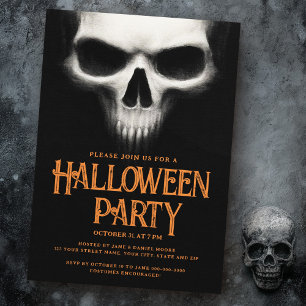 Halloween fest kräppig orange med svart skalle inbjudningar