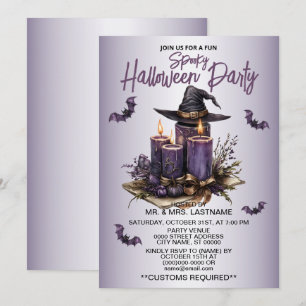 Halloween fest Lila Candles Fladdermus Spooky Scar Inbjudningar