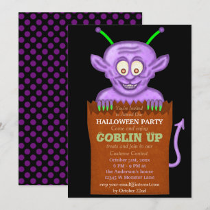 Halloween fest Lila Goblin Funny Kids Inbjudningar