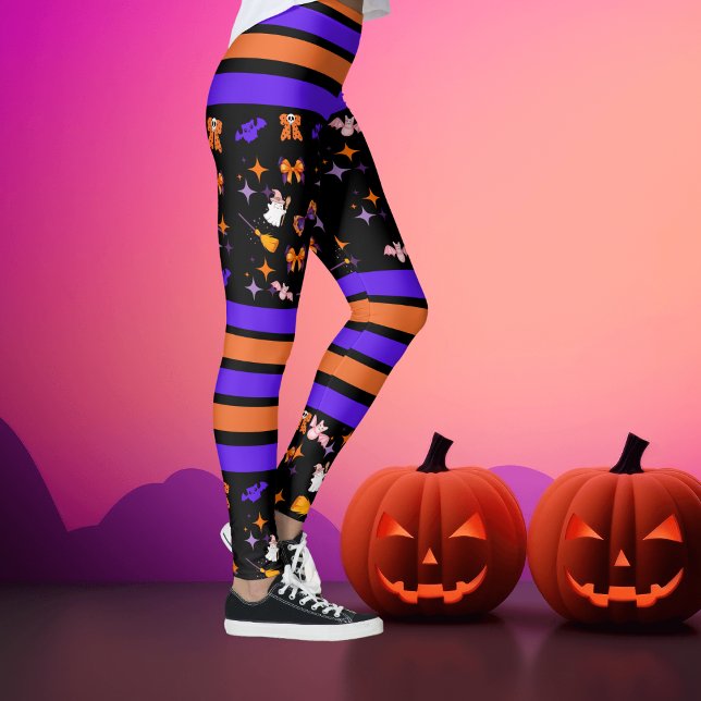 HALLOWEEN FEST LILA & ORANGE RAND LEGGINGS (Skapare uppladdad)