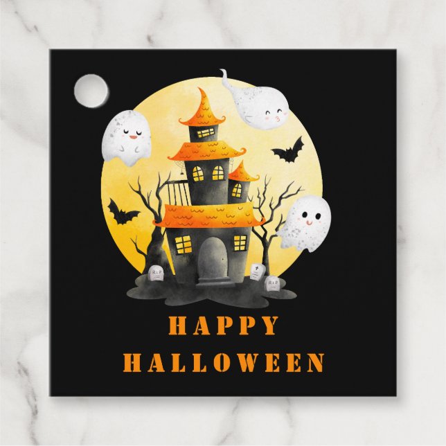 Halloween fest med hemligt hus och Spöken Gåvor Etiketter (Framsida)