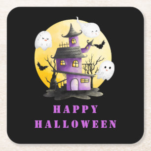 Halloween fest med hemligt hus och Spöken Underlägg Papper Kvadrat