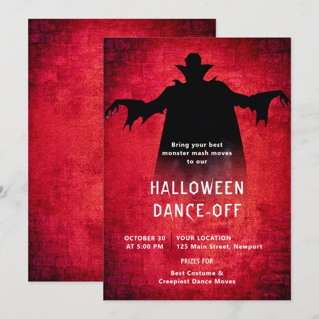 Halloween fest Monster Dance Dracula Red Black Inbjudningar (Fram/baksida)