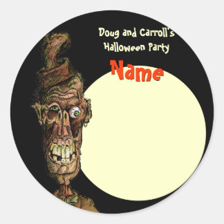 Halloween fest Namn bricka - Nutty Hat Zombie Runt Klistermärke
