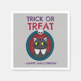 Halloween fest napkin, katt i porträtt på grått pappersservett