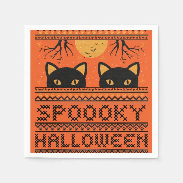 Halloween fest napkin, svarta katter, Spooky Orang Pappersservett (Framsidan)