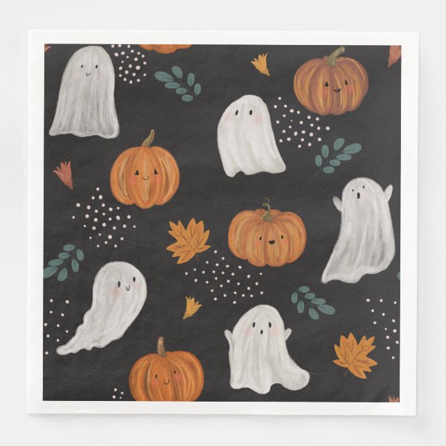 Halloween fest Napkins - Spöken, Pumpkins & Fall Pappersservett (Framsida)