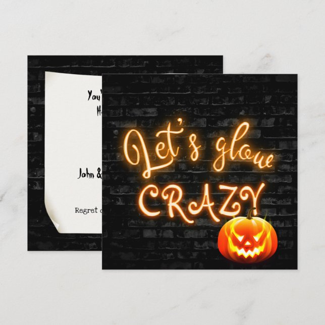 Halloween fest Neon-skylt med Jack-o-lantern Inbjudningar (Fram/baksida)
