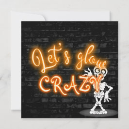 Halloween fest Neon-skylt med Skeleton Inbjudningar