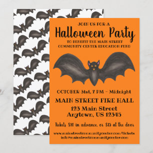 Halloween fest Orange Black Fladdermus Trick-or-Tr Inbjudningar