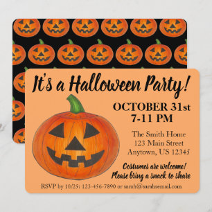 Halloween fest Orange Jack o'Lantern Pumpkin Inbjudningar