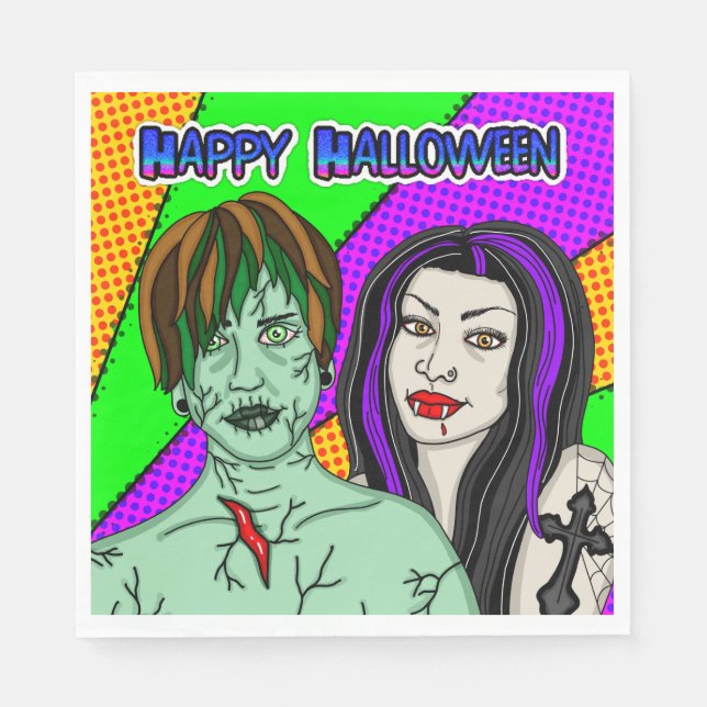 Halloween fest | Pop Art zombie Vampire Pappersservett (Framsidan)