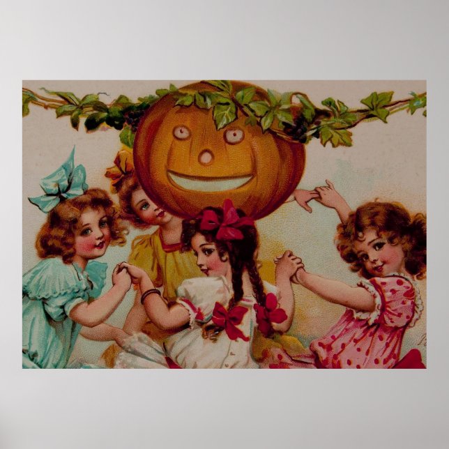 Halloween fest Pumpkin Vintage Art Poster (Framsidan)