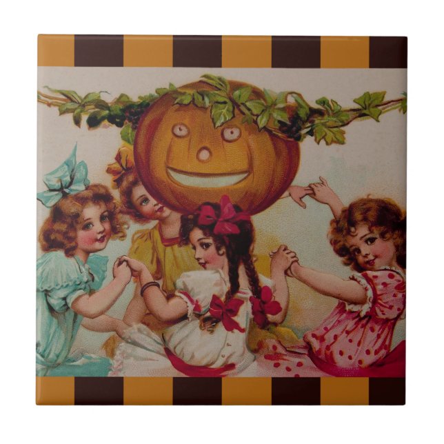 Halloween fest Pumpkin vintage Kakelplatta (Framsidan)