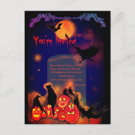 Halloween fest Pumpkins Ravens Cat Full Moon Vykort