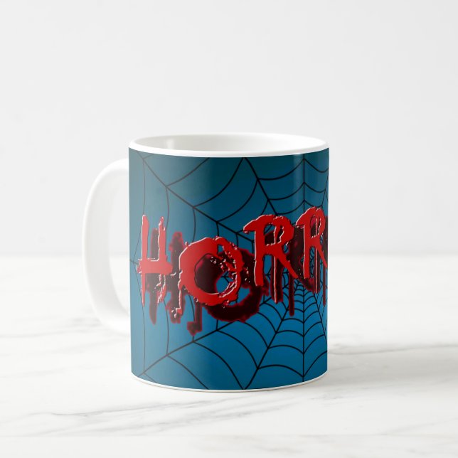 Halloween fest Red Horror Spindelnät Blue Scary Kaffemugg (Framsida vänster)