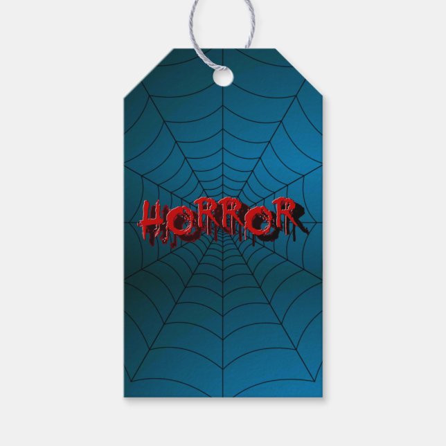 Halloween fest Red Horror Spindelnät Blue Scary Presentetikett (Framsidan)
