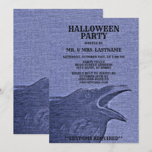 Halloween fest Scary Craw Blue Lila Spooky Inbjudningar