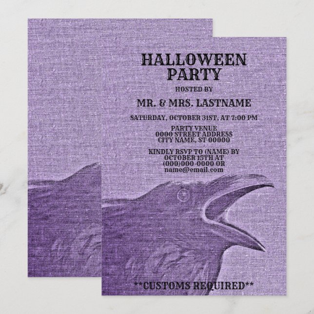 Halloween fest Scary Craw Lila Spooky Inbjudningar (Fram/baksida)