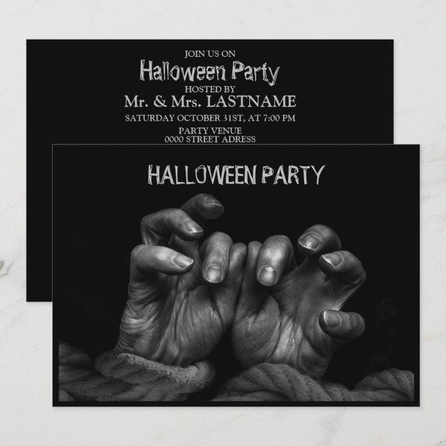 Halloween fest Scary Evil Händer Black Spooky Inbjudningar (Fram/baksida)