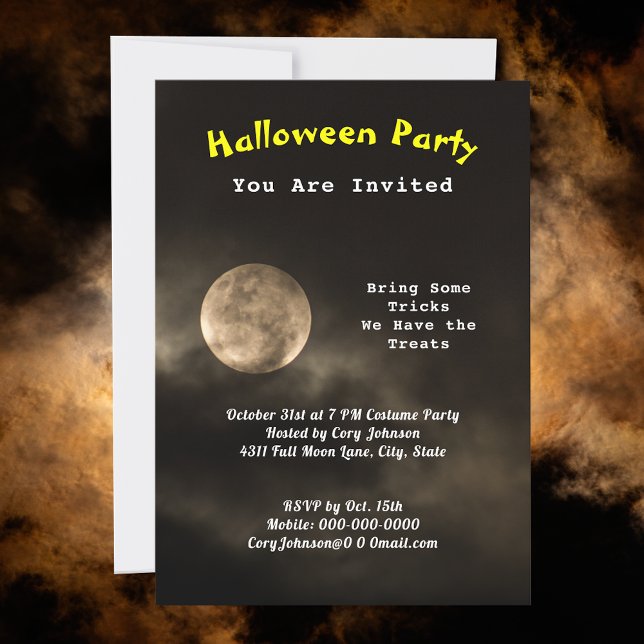 Halloween fest Scary Måne Black Cloudy Himlar Inbjudningar (Halloween Party Scary Moon Black Cloudy Sky Invitation)