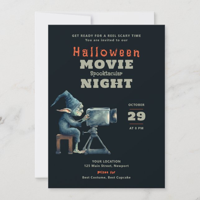 Halloween fest Scary Movie Night Ghoul Gremlin Inbjudningar (Framsida)