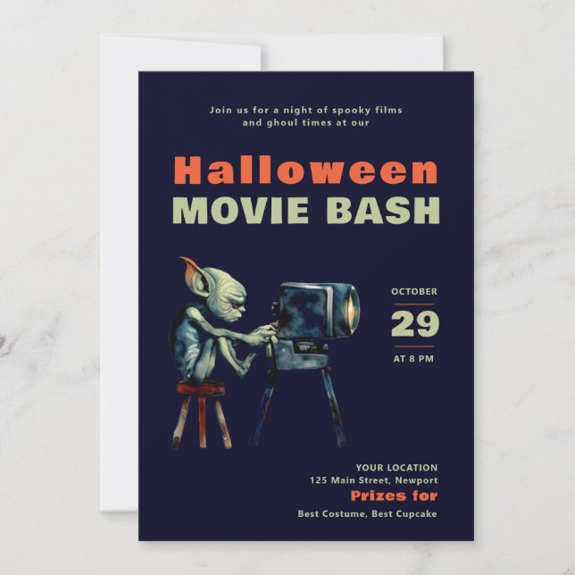Halloween fest Scary Movies Night Imp Gremlin Inbjudningar (Framsida)