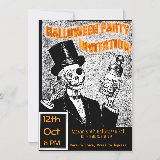 Halloween fest skelettinbjudan inbjudningar (Framsida)