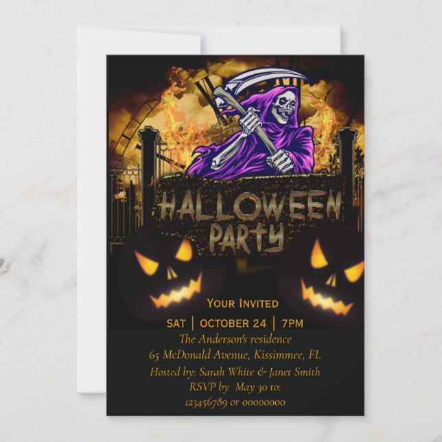 Halloween fest skelettpartiinbjudan meddelande (Framsida)