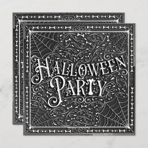 halloween fest Spindelnät & Bones Black White Inbjudningar