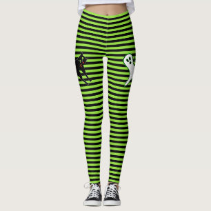 Halloween fest Spooky Cat Cute Ghost Black Grönt Leggings