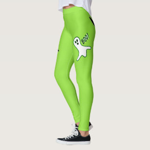 Halloween fest Spooky Cat Cute Ghost Neon Grönt Leggings