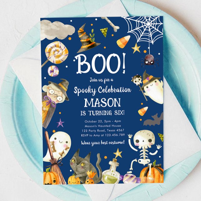 Halloween fest Spooky Firande Boy Birthday Inbjudningar (Skapare uppladdad)