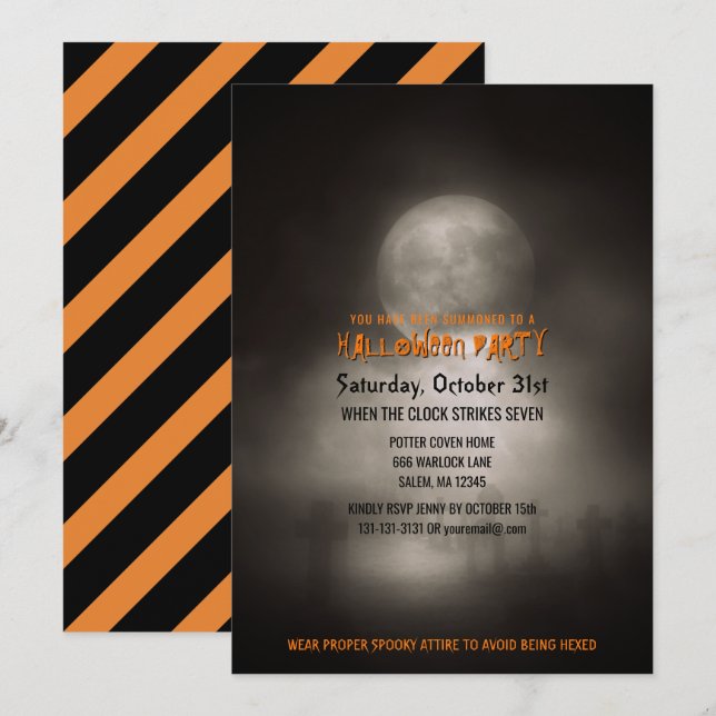 Halloween fest Spooky Moonlight Graveyard Inbjudningar (Fram/baksida)