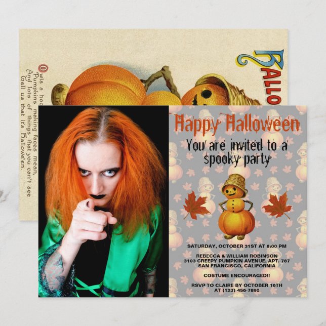 Halloween fest Spooky Pumpkin Man med Basket hat Inbjudningar (Fram/baksida)