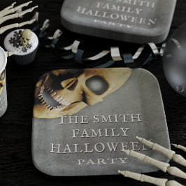 Halloween fest Spooky Skullfyrkantiga Pappra Tallr