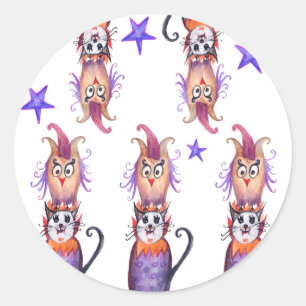 Halloween fest Stciker Cat. Uggla Runt Klistermärke