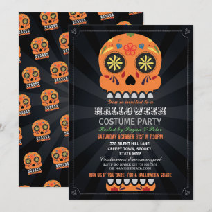 Halloween fest Sugar Skull Orange Pumpkin Inbjudningar