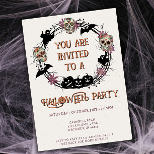 Halloween fest Sugar Skullutandning Inbjudningar