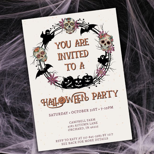 Halloween fest Sugar Skullutandning Inbjudningar (Skapare uppladdad)