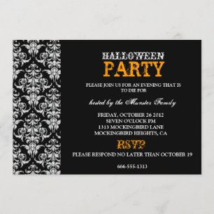 Halloween fest - svart gotisk damast inbjudningar