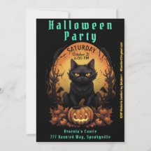 Halloween fest | Svart katt- och pumpinbjudan