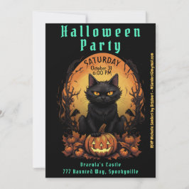 Halloween fest | Svart katt- och pumpinbjudan Inbjudningar