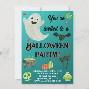 Halloween fest Teal och Grönt Inbjudningar