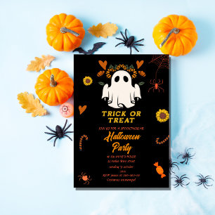 halloween fest-tiden för retro groovy bus eller go inbjudningar