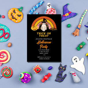 halloween fest-tiden för retro groovy bus eller go inbjudningar
