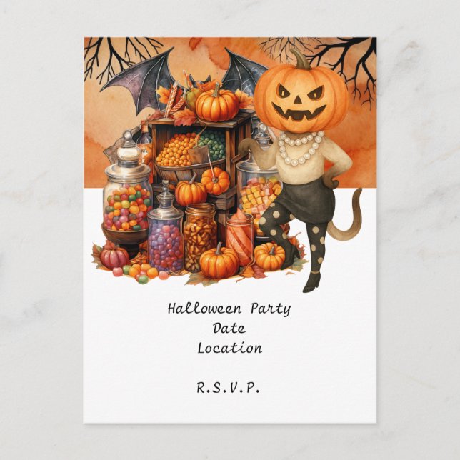 Halloween fest TRICK ELLER BEHANDLINGAR MED Kattäl Vykort (Framsida)