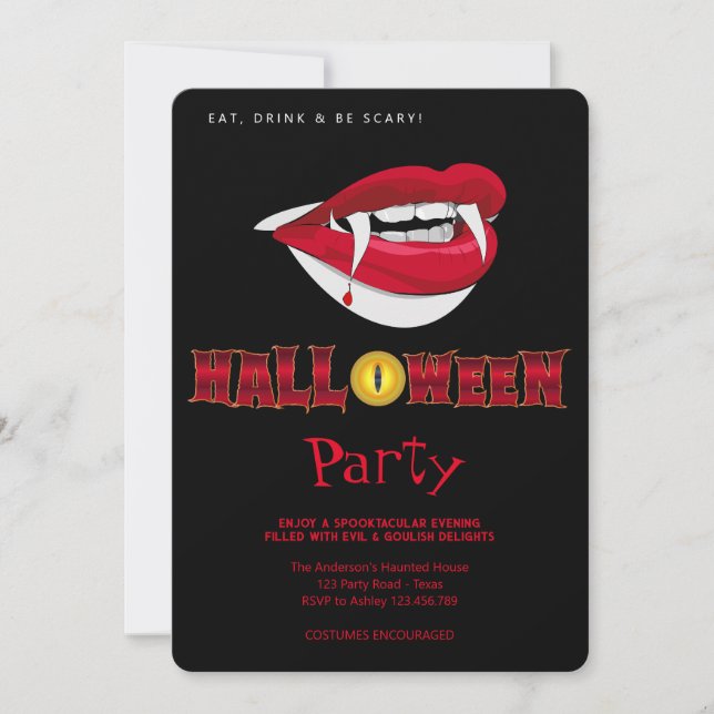 Halloween fest Vampire Teeth Gothic Inbjudningar (Framsida)