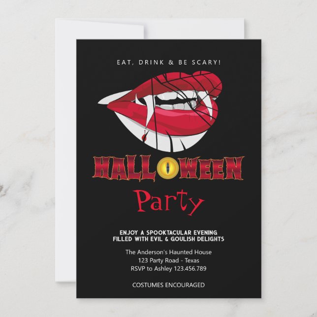 Halloween fest Vampire Teeth Gothic Inbjudningar (Framsida)
