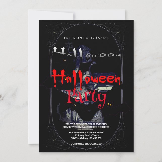 Halloween fest Vintage Gothic House Inbjudningar (Framsida)